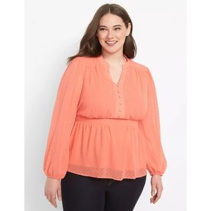Lane Bryant Long Sleeve Mock Split Neck Button Blouse